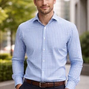 Mizzen + Main Performance Long Sleeve Button Down  | Medium Slim | Blue Check
